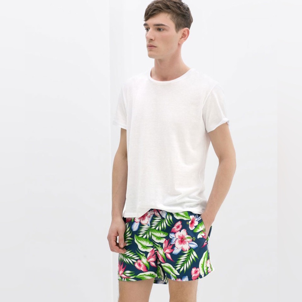 Zara Men’s Tropical Print Swim Trunks Size Medium